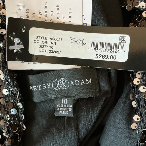 Betsy & Adam Black Sequined Long Sleeve Formal Cocktail Dress Size 10 - Picture 10 of 14